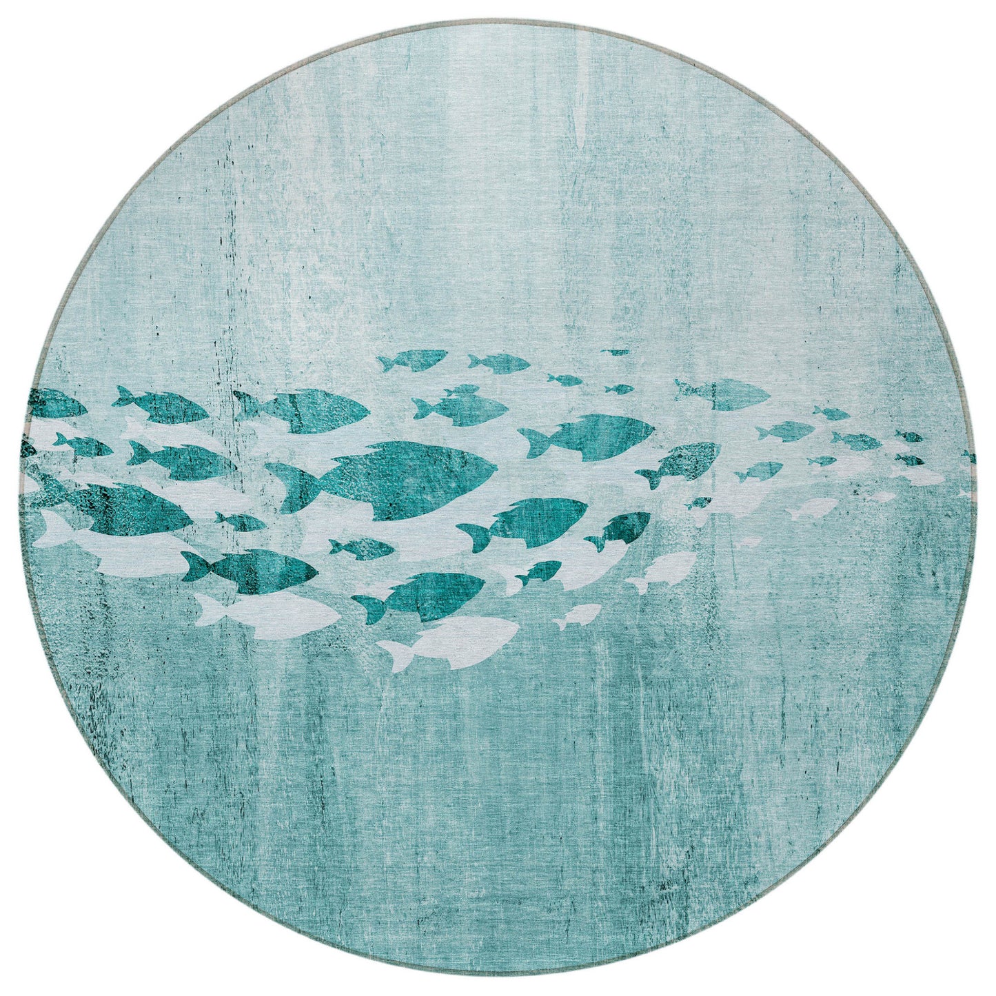 8' Teal Blue Aqua And Ivory Round Nautical Washable Indoor Outdoor Area Rug