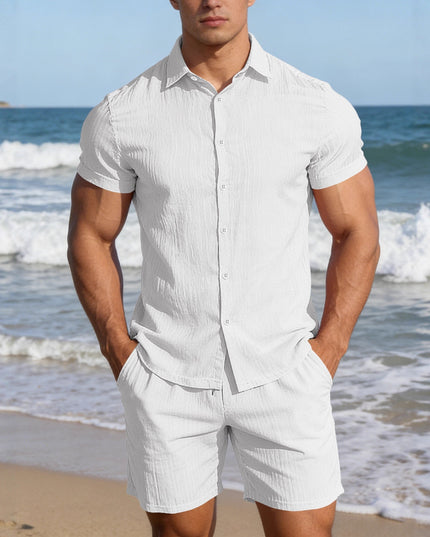 Ensemble deux pièces décontracté pour homme : chemise à manches courtes boutonnée et short