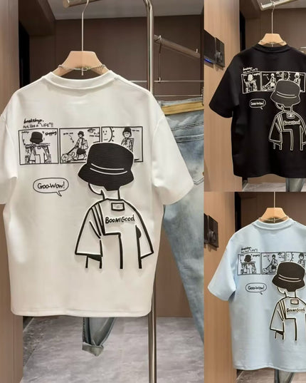 T-shirt imprimé d'été à manches courtes pour homme, 100 % coton, style tendance unisexe, col rond