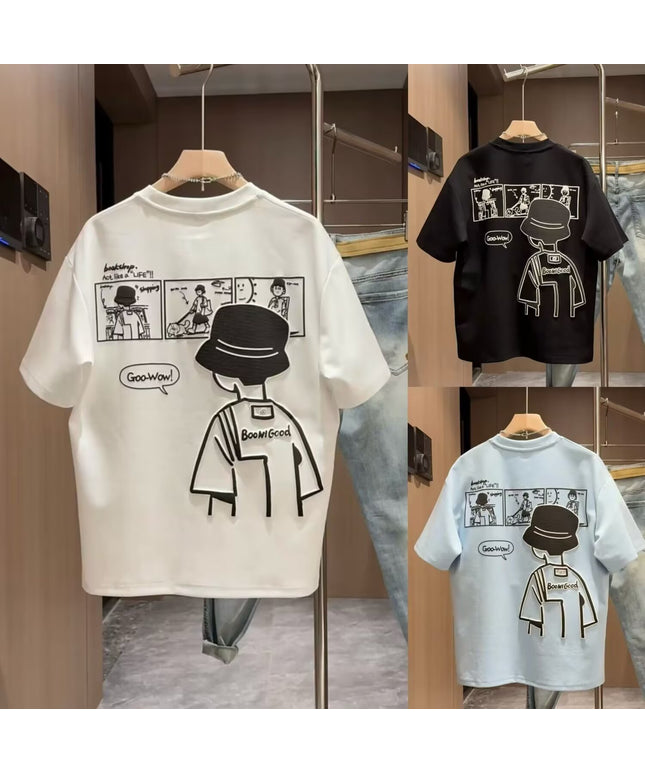 T-shirt imprimé d'été à manches courtes pour homme, 100 % coton, style tendance unisexe, col rond