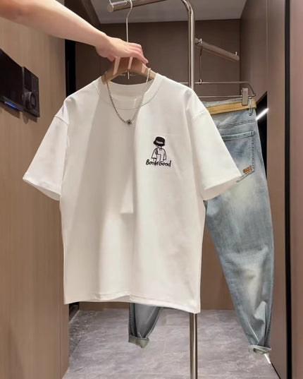 T-shirt imprimé d'été à manches courtes pour homme, 100 % coton, style tendance unisexe, col rond