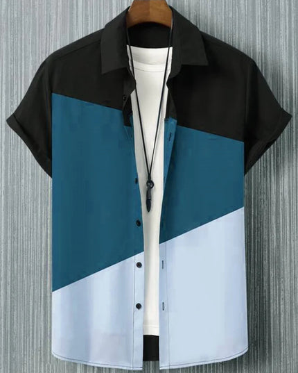 Chemise homme tendance décontractée et respirante, col montant et manches courtes