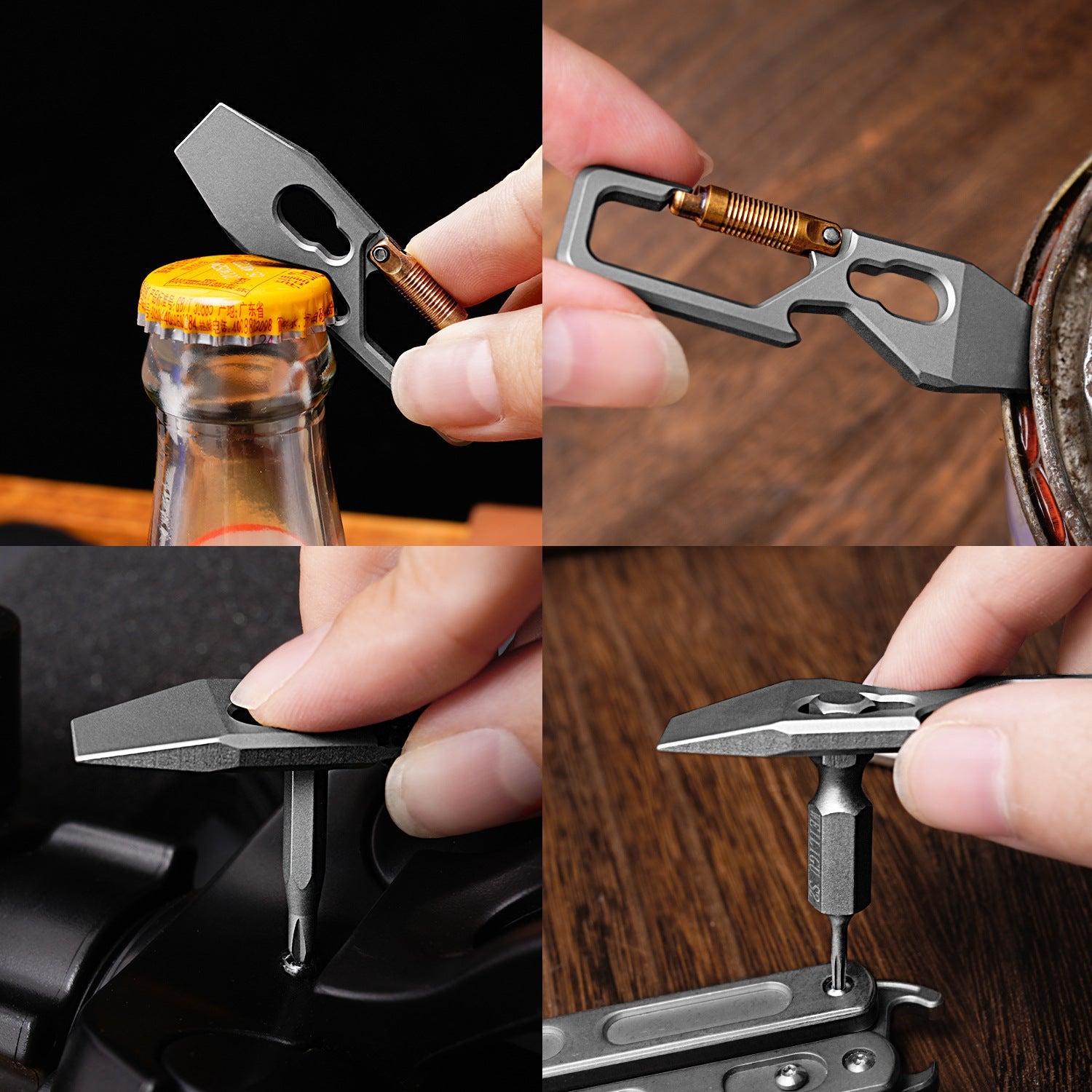 Mousqueton multi-outils en titane pour homme - Équipement EDC et outil de survie en plein air - Porte-clés robuste pour la randonnée, le camping et le transport quotidien