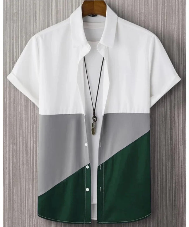 Chemise homme tendance décontractée et respirante, col montant et manches courtes