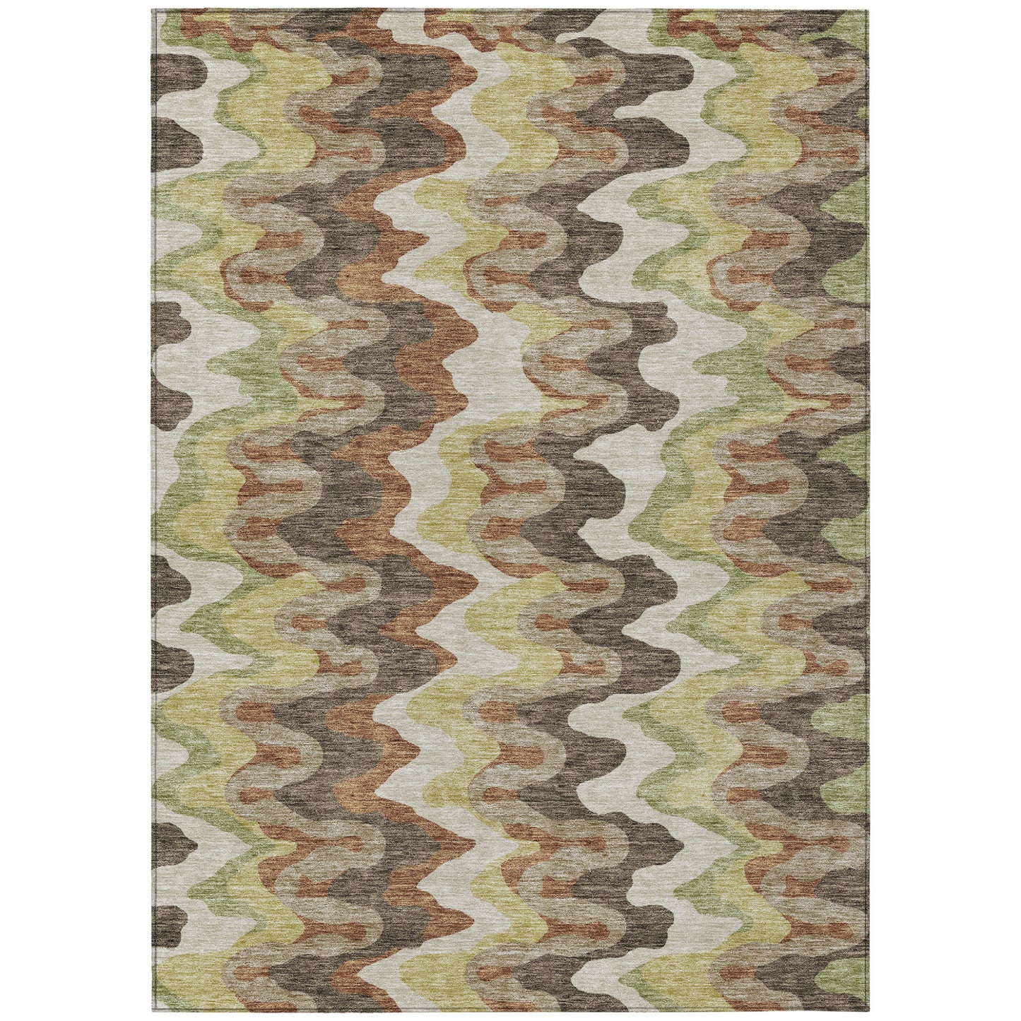 5' X 8' Chocolate Copper And Artichoke Green Abstract Washable Indoor Outdoor Area Rug