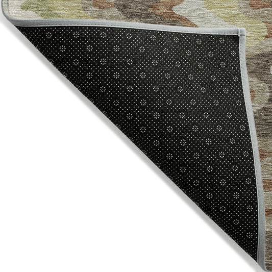 5' X 8' Chocolate Copper And Artichoke Green Abstract Washable Indoor Outdoor Area Rug