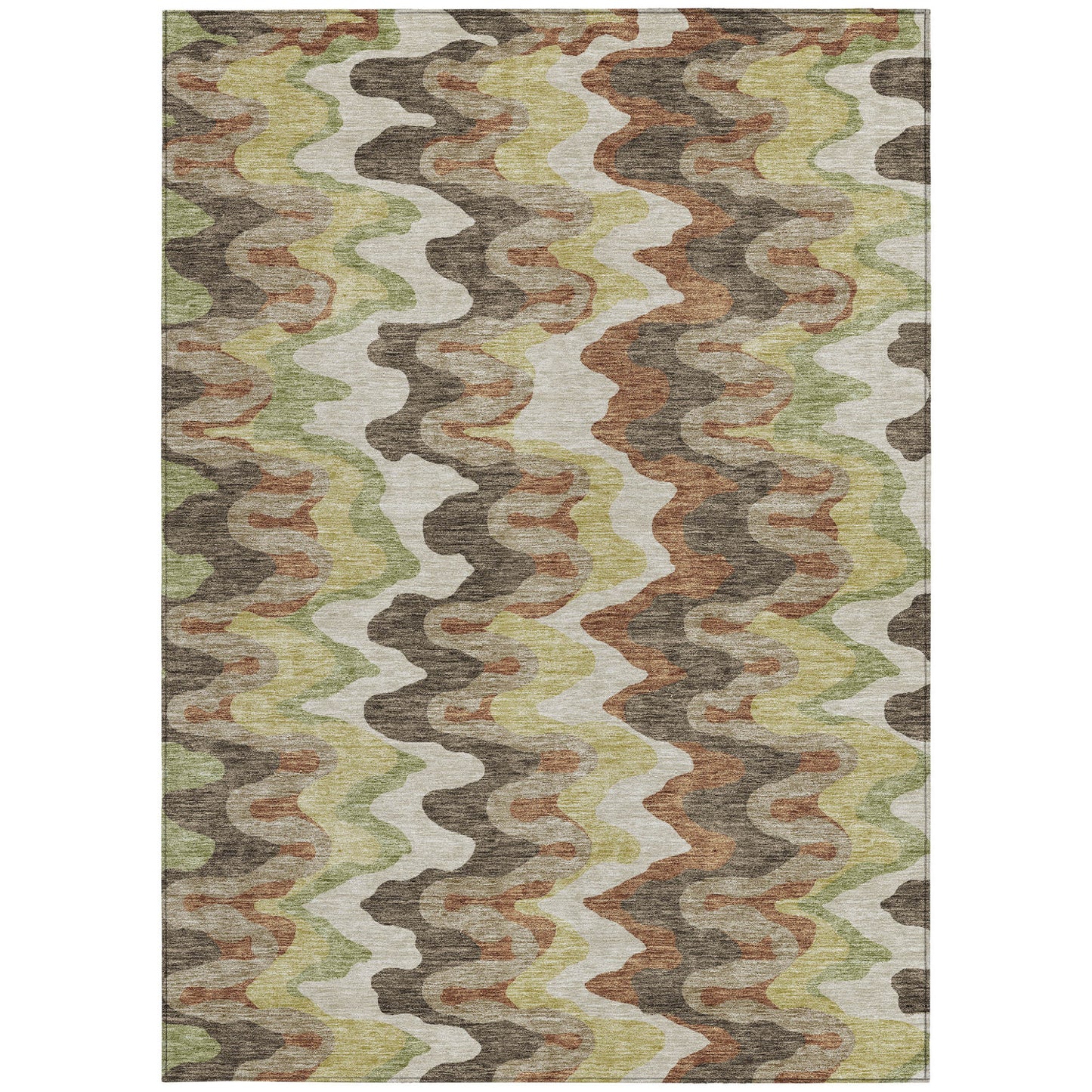 5' X 8' Chocolate Copper And Artichoke Green Abstract Washable Indoor Outdoor Area Rug