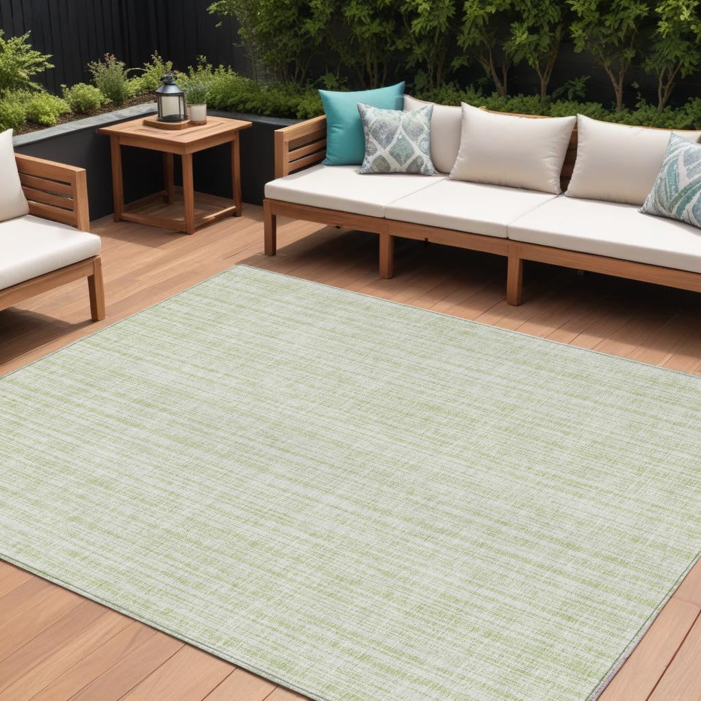 9' X 12' Mint Green And Ivory Striped Washable Indoor Outdoor Area Rug