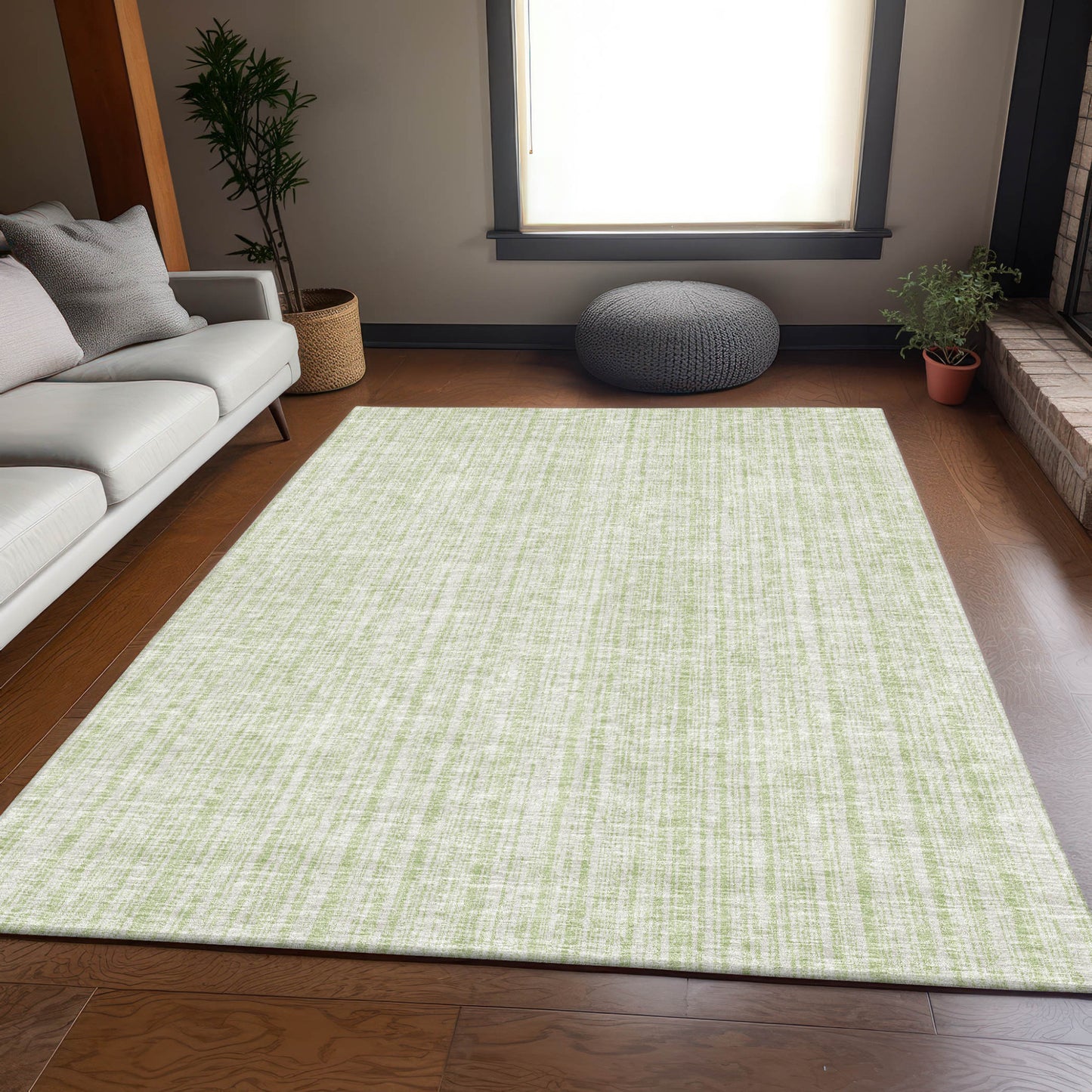 9' X 12' Mint Green And Ivory Striped Washable Indoor Outdoor Area Rug