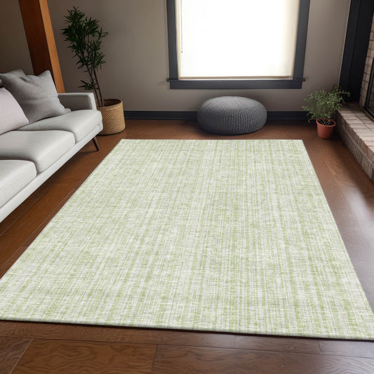 9' X 12' Mint Green And Ivory Striped Washable Indoor Outdoor Area Rug