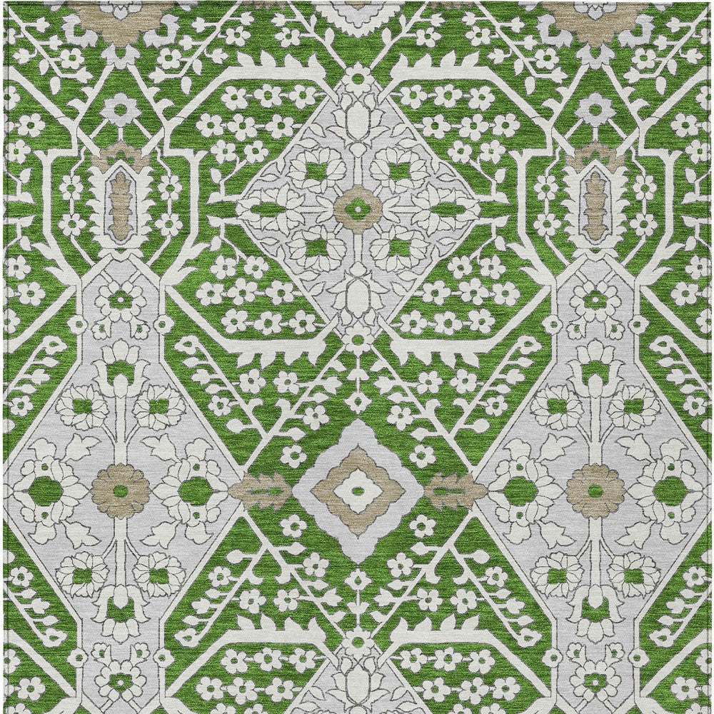 10' X 14' Green Gray And Taupe Floral Washable Indoor Outdoor Area Rug