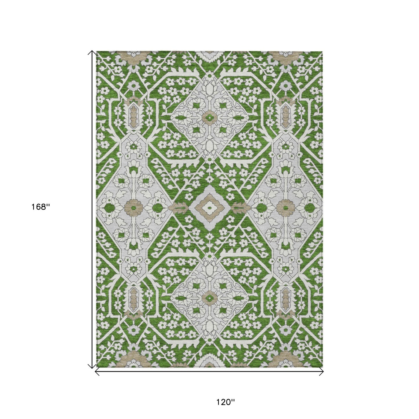 10' X 14' Green Gray And Taupe Floral Washable Indoor Outdoor Area Rug