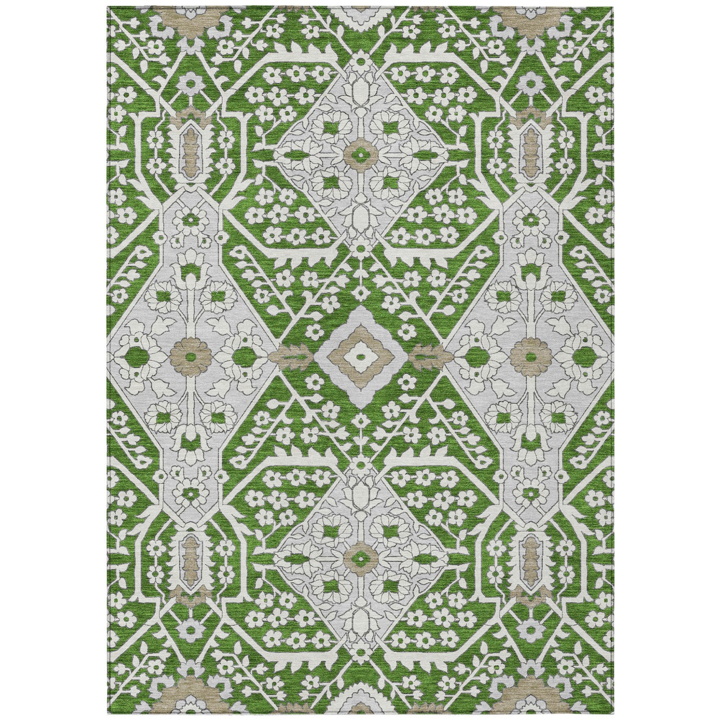 10' X 14' Green Gray And Taupe Floral Washable Indoor Outdoor Area Rug