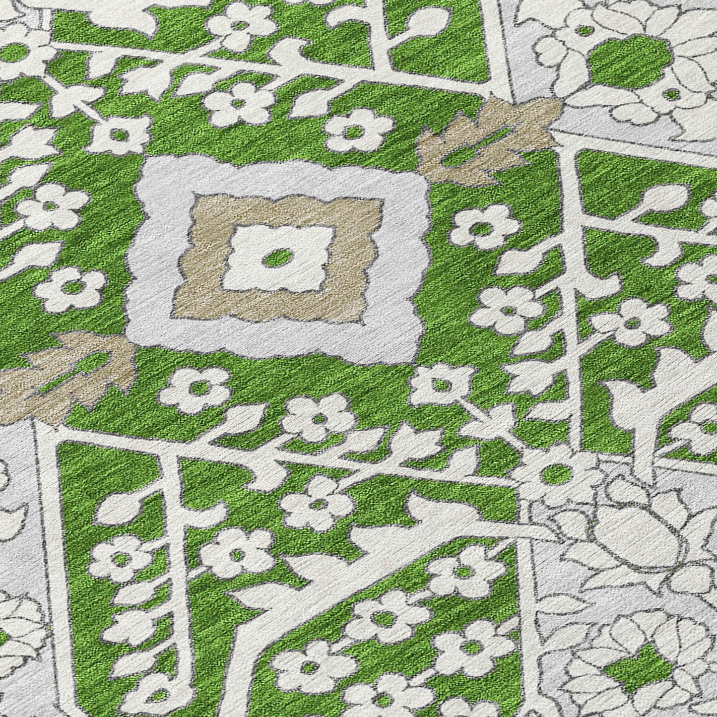 10' X 14' Green Gray And Taupe Floral Washable Indoor Outdoor Area Rug