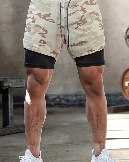 Short homme mi-long extensible 2 en 1 double couche - Poche intérieure zippée, idéal pour l'entraînement en salle de sport