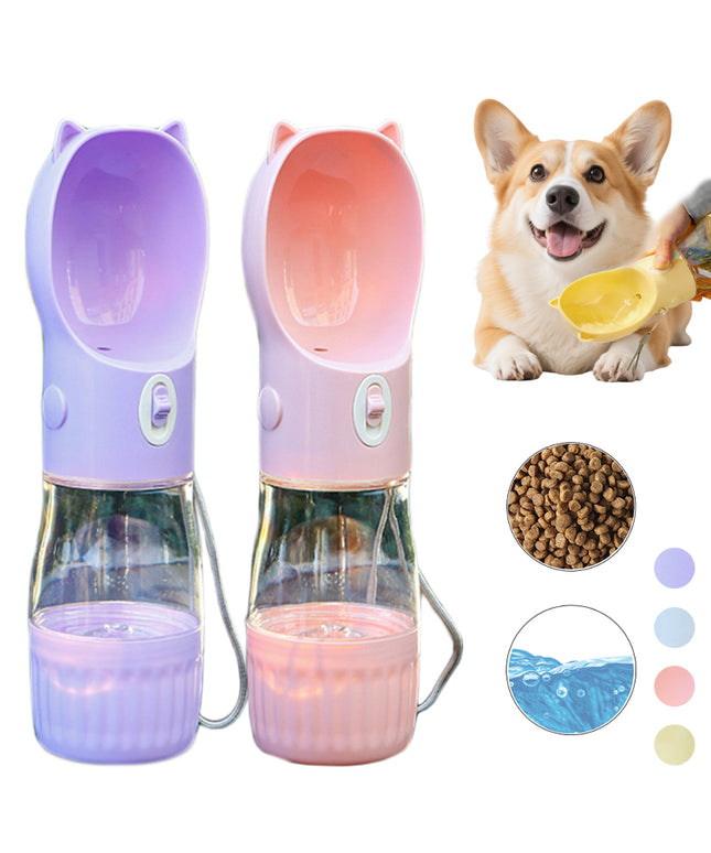 Bouteille d'eau portable 2 en 1 pour chiens de toutes tailles et chats, avec distributeur de nourriture intégré