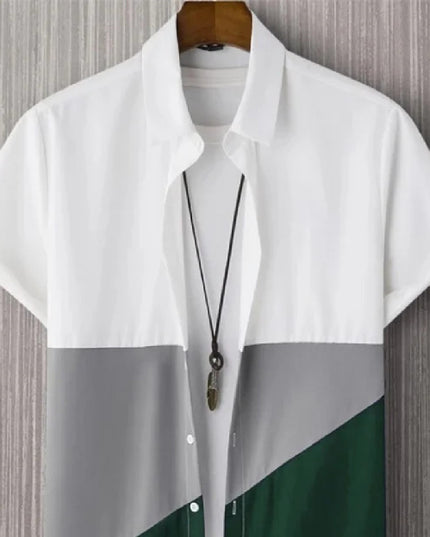 Chemise homme tendance décontractée et respirante, col montant et manches courtes