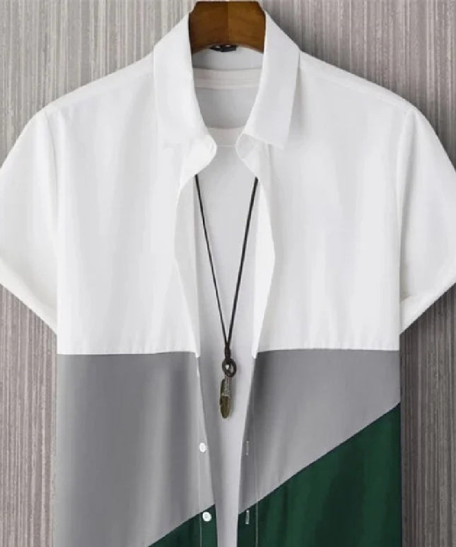 Chemise homme tendance décontractée et respirante, col montant et manches courtes