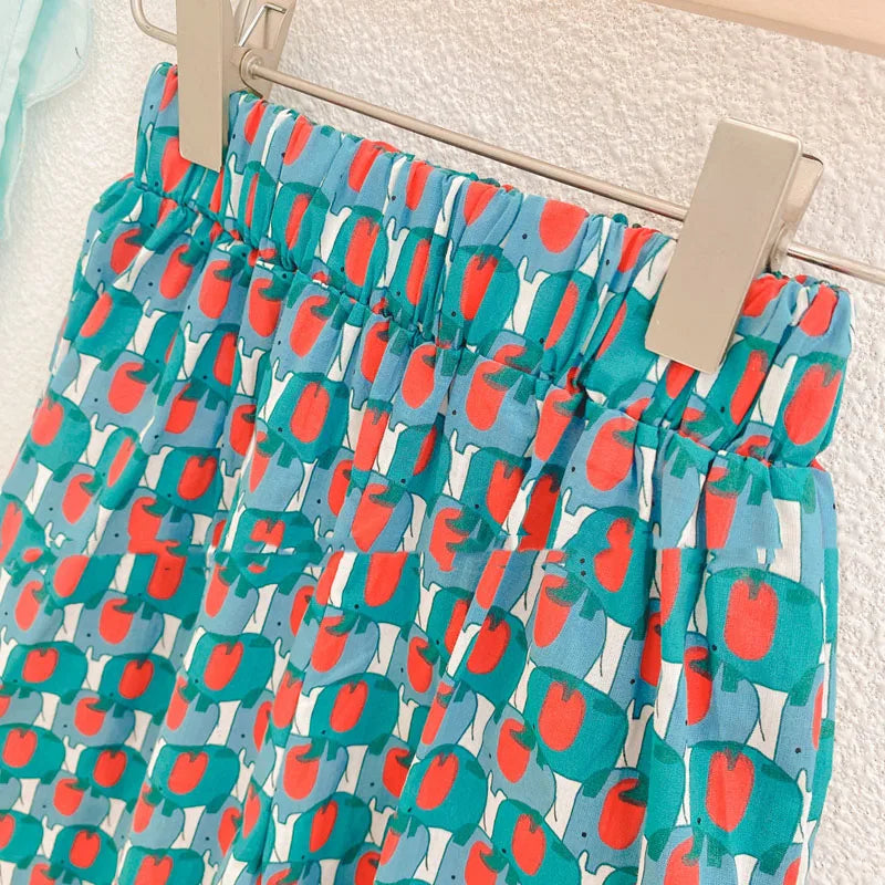 Ensembles de vêtements d'été pour filles, style Hong Kong, col poupée, haut sans manches ondulé + pantalon large