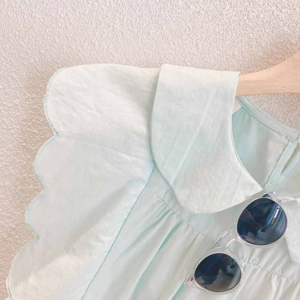 Ensembles de vêtements d'été pour filles, style Hong Kong, col poupée, haut sans manches ondulé + pantalon large