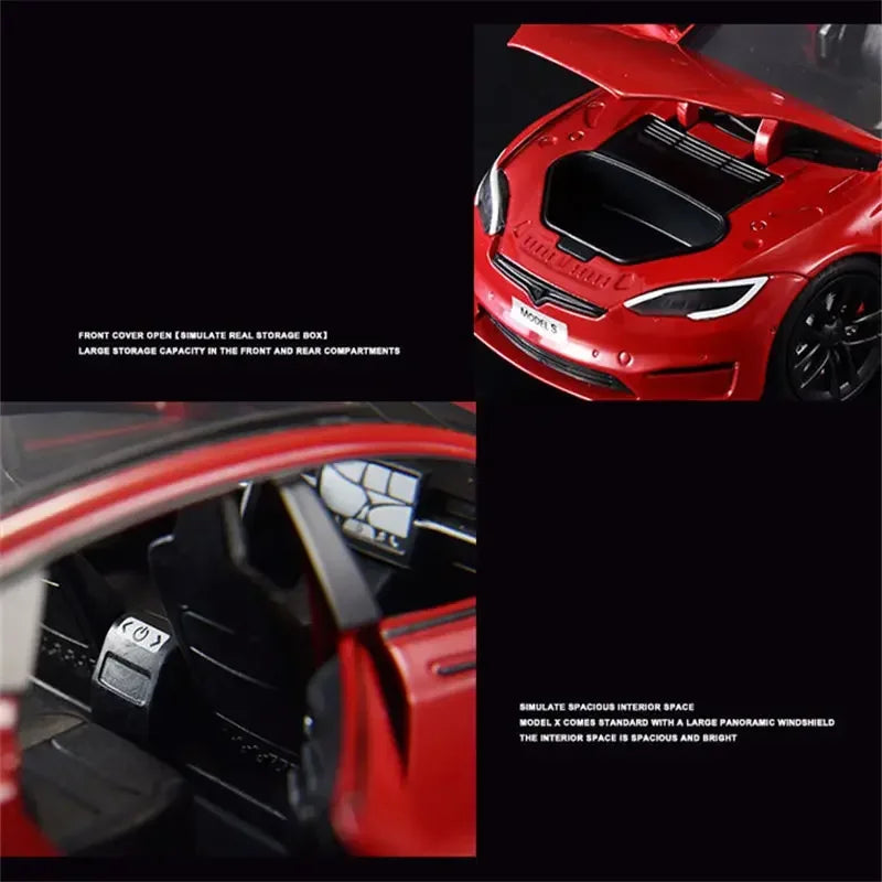 Modèle de voiture Tesla en alliage moulé sous pression, échelle 1:24, jouet en métal, collection de simulation, son et lumière, jouet pour enfants, cadeau