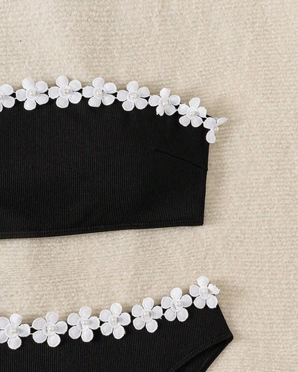 Bikini bandeau push-up 3D blanc à fleurs