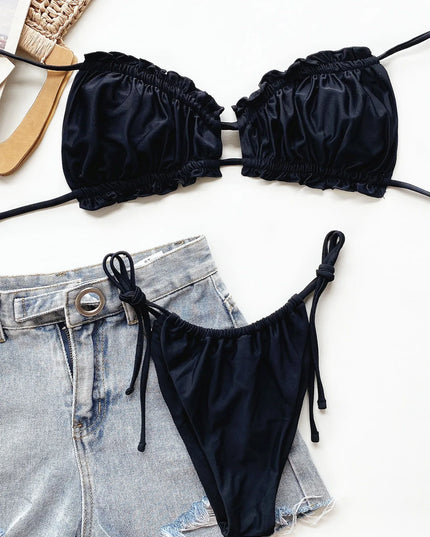 Maillot de bain bikini plissé ajustable