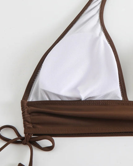 Maillot de bain bikini, modèle uni à col en V et bretelles dos nu