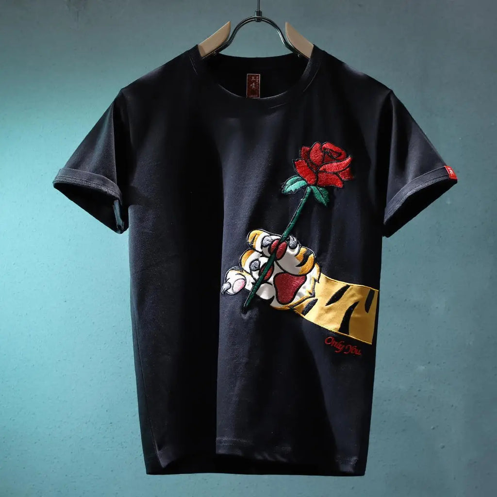 T-shirts brodés pour hommes, style rock humoristique, aquarelle, coton, tendance