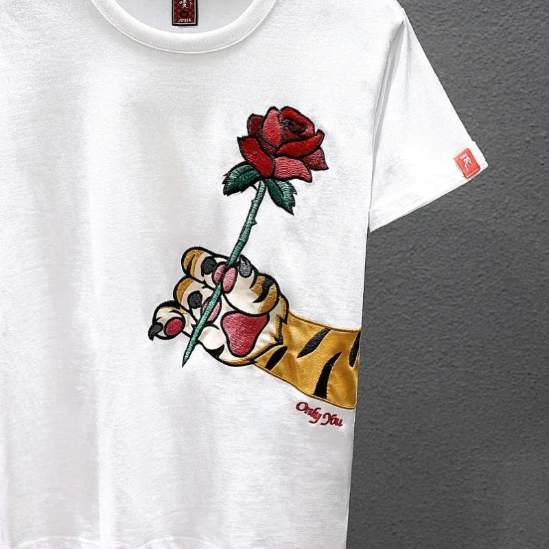 T-shirts brodés pour hommes, style rock humoristique, aquarelle, coton, tendance