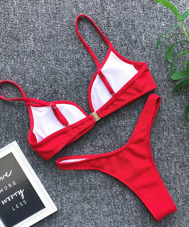 Ensemble bikini femme, soutien-gorge push-up à bandage, maillot de bain décolleté en V, tenue de plage, robe de bain femme