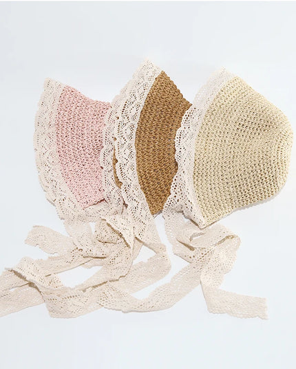 Chapeau de paille princesse à volants en dentelle pour enfants de 1 à 6 ans