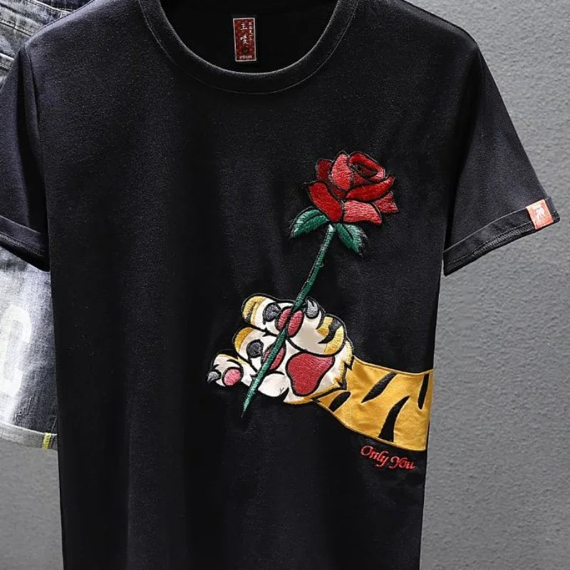 T-shirts brodés pour hommes, style rock humoristique, aquarelle, coton, tendance