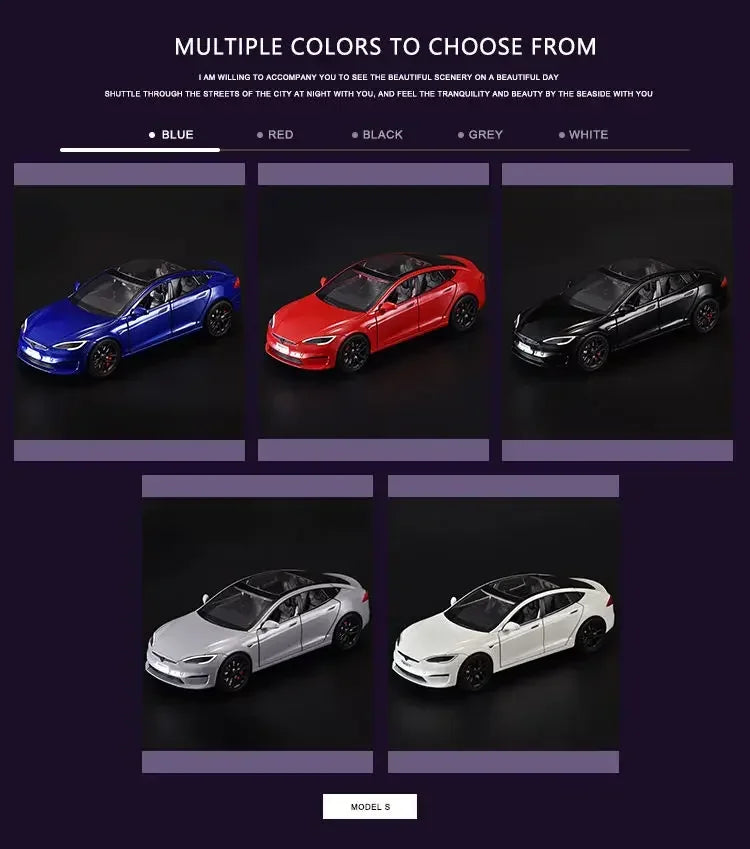 Modèle de voiture Tesla en alliage moulé sous pression, échelle 1:24, jouet en métal, collection de simulation, son et lumière, jouet pour enfants, cadeau