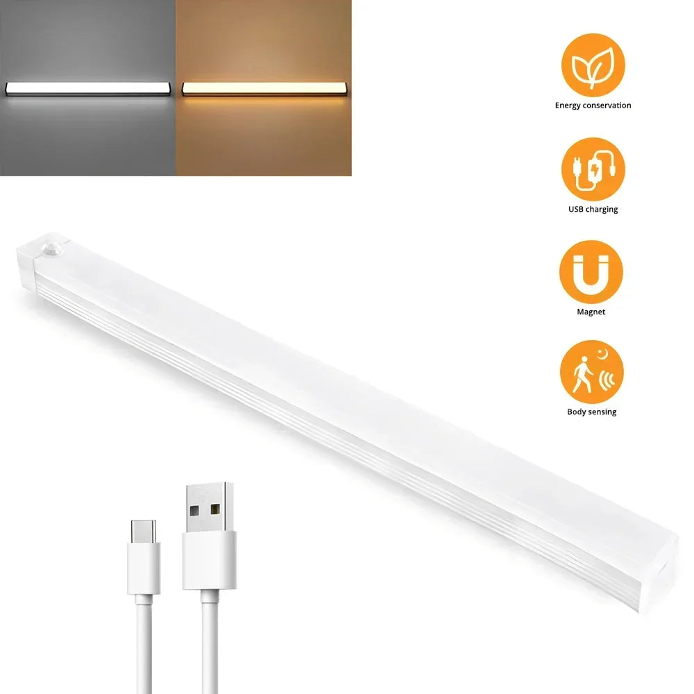 Veilleuse LED sans fil avec détecteur de mouvement, rechargeable par USB, magnétique, pour armoire, placard, cuisine, couloir