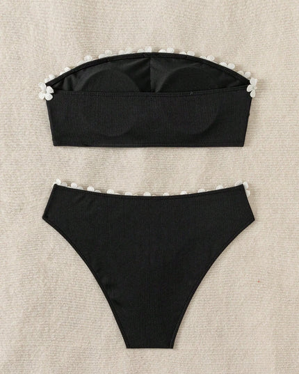 Bikini bandeau push-up 3D blanc à fleurs