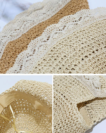 Chapeau de paille princesse à volants en dentelle pour enfants de 1 à 6 ans