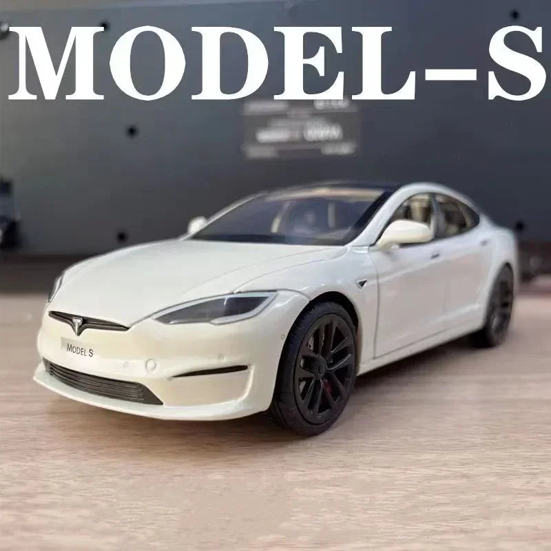 Modèle de voiture Tesla en alliage moulé sous pression, échelle 1:24, jouet en métal, collection de simulation, son et lumière, jouet pour enfants, cadeau