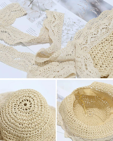 Chapeau de paille princesse à volants en dentelle pour enfants de 1 à 6 ans