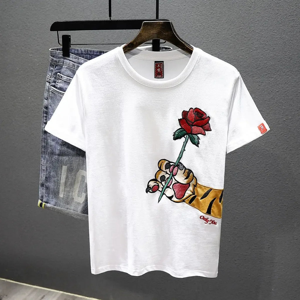 T-shirts brodés pour hommes, style rock humoristique, aquarelle, coton, tendance