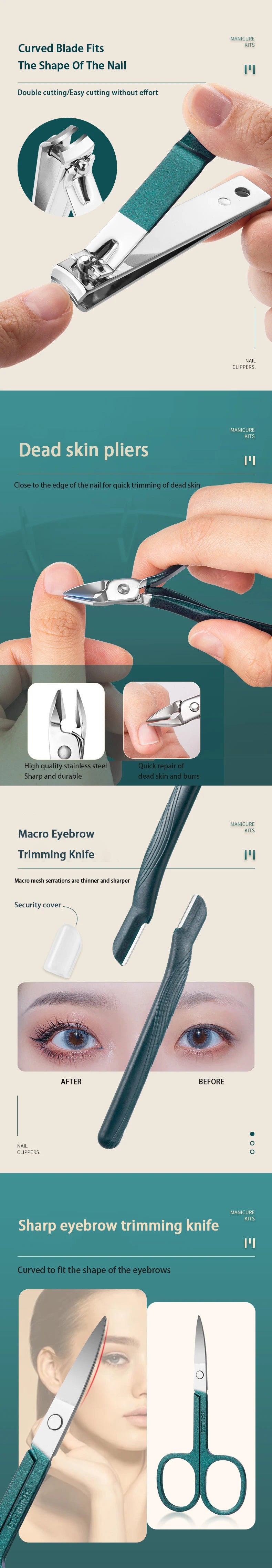 Kit de soins des ongles professionnel 7/10/12/18 pièces, ensemble de manucure et pédicure en acier inoxydable, ensemble de coupe-ongles avec étui de transport