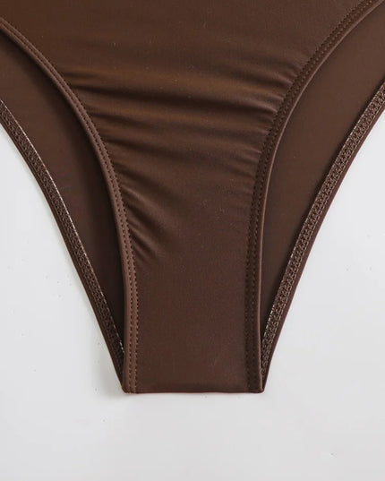 Maillot de bain bikini, modèle uni à col en V et bretelles dos nu