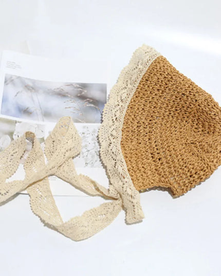 Chapeau de paille princesse à volants en dentelle pour enfants de 1 à 6 ans