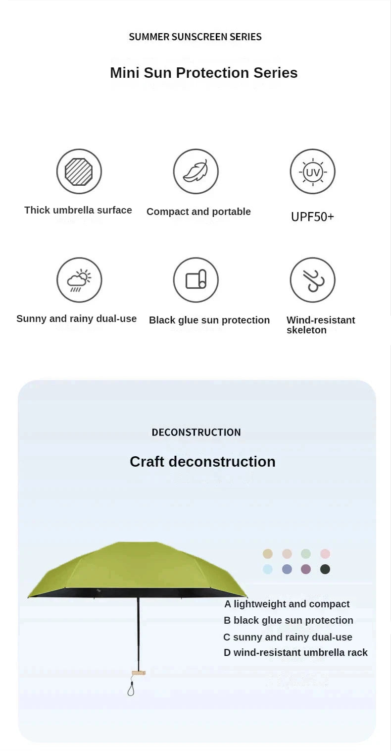 mini parapluie de poche pliable en vinyle, protection UV et ultraviolets, 55 % de réduction