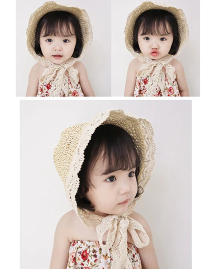 Chapeau de paille princesse à volants en dentelle pour enfants de 1 à 6 ans