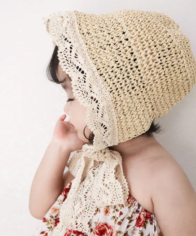 Chapeau de paille princesse à volants en dentelle pour enfants de 1 à 6 ans