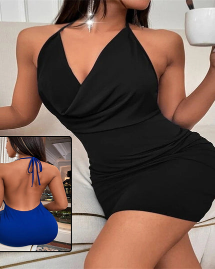 Robe d'été à décolleté plongeant en V, dos nu, bretelles fines