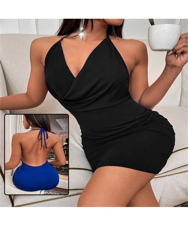 Robe d'été à décolleté plongeant en V, dos nu, bretelles fines