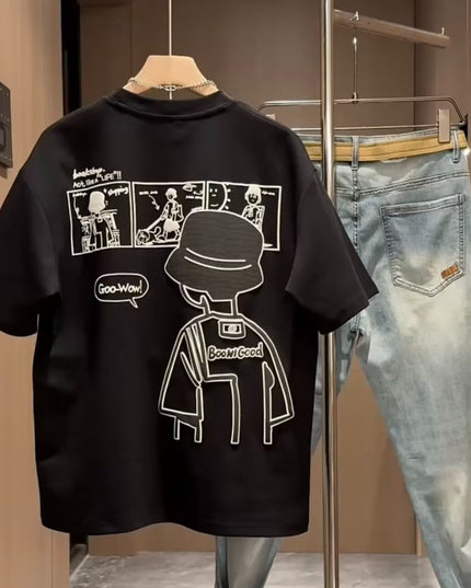 T-shirt imprimé d'été à manches courtes pour homme, 100 % coton, style tendance unisexe, col rond