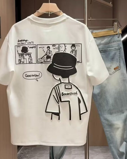 T-shirt imprimé d'été à manches courtes pour homme, 100 % coton, style tendance unisexe, col rond